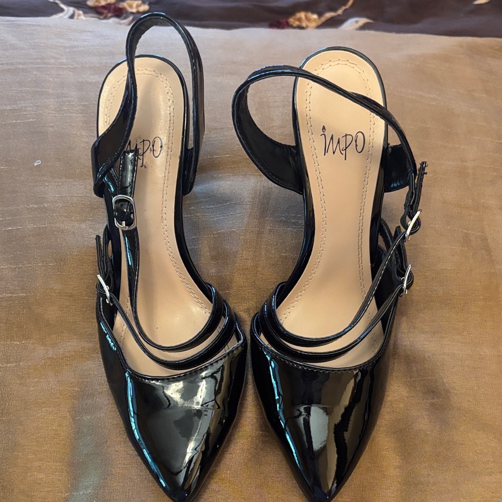 Impo Glossy Black Strappy Heels